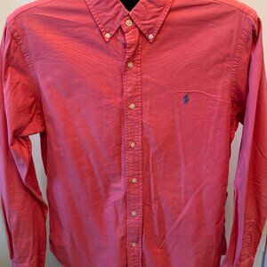 Ralph Lauren Slim Fit Button Down Shirt Mens Medium Coral Pink Long Sleeve